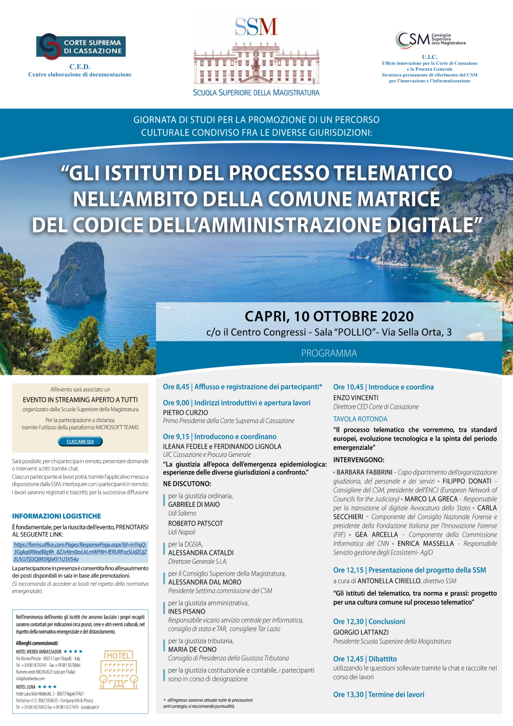 Capri, 10 Ottobre 2020 – Gli istituti del Processo Telematico nell’ambito della comune matrice del CAD