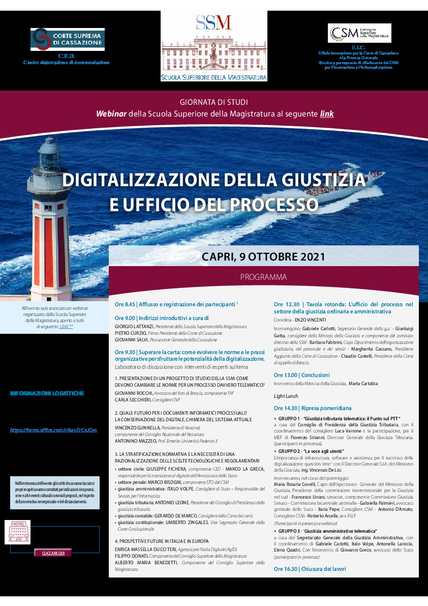 Capri, 9 Ottobre 2021 – Giornata di studi sui processi telematici